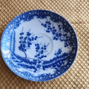 Blue and White Floral Saucer Japanese Vintage Porcelain Tea Saucer Collectible